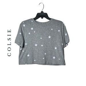 1678. COLSIE SHORT SLEEVE‎ CROPPED TEE WITH STARS PRINT SIZE SMALL GRAY/WHITE